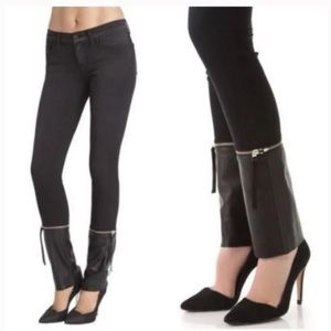 J Brand Black Skinny Alley Cat Zip-Off Lamb Leather Cuff Skinny Jeans